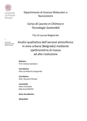 Analisi qualitativa dell’aerosol atmosferico in area urbana mediante spettrometria di massa ad alta risoluzione