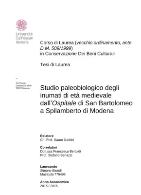 Studio Paleobiologico degli Inumati di Età Medievale dall'Ospitale di San Bartolomeo a Spilamberto di Modena