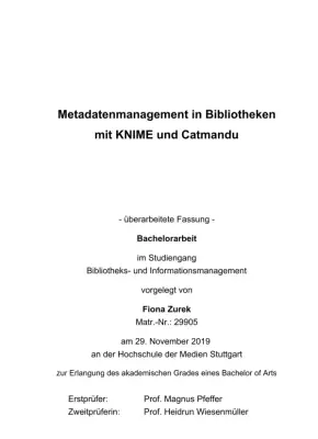 Metadatenmanagement: KNIME & Catmandu
