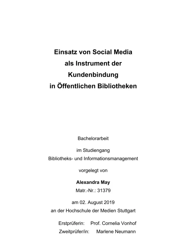 Einsatz von Social Media als Instrument der Kundenbindung in Öffentlichen Bibliotheken