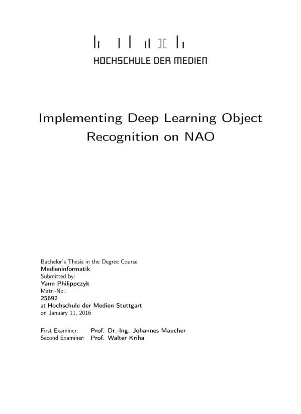 Implementing Deep Learning Object Recognition on NAO