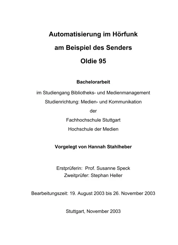 Automatisierung im Hörfunk am Beispiel des Senders Oldie 95