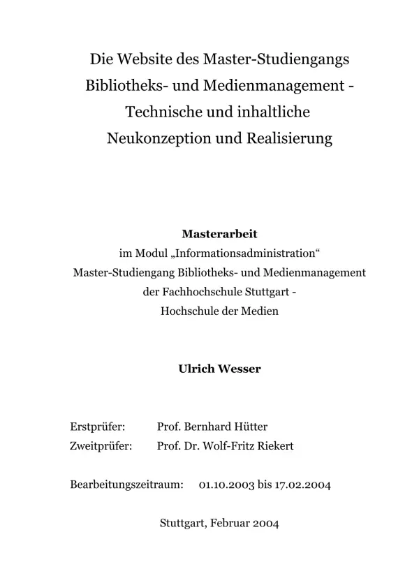 Die Website des Master-Studiengangs Bibliotheks- und Medienmanagement - Technische und inhaltliche Neukonzeption und Realisierung