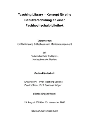 Teaching Library: Benutzerschulungskonzept